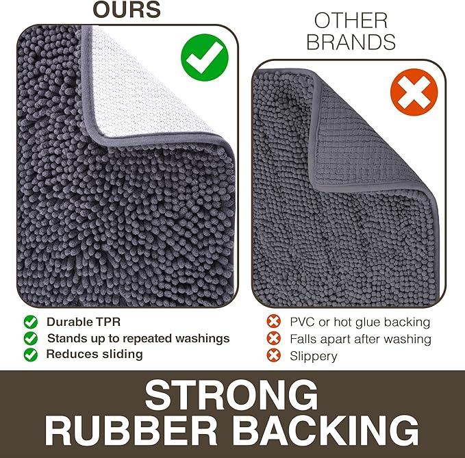 Neater Home Plush Bathroom Rugs 30x20 Thick Chenille Quick Dry Microfiber Absorbent Bath Mat, Soft Bath Rugs, Machine Washable Bathroom Floor Mat for Tub Shower Sink, Home Decor Accessories, Charcoal - ModernBath