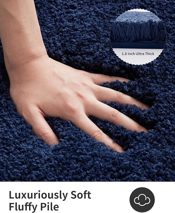 ILANGO Navy Blue Bathroom Rugs 24" × 17" Small Non Slip & Super Absorbent Extra Thick Soft, Washable Bath Mat for Floor, Microfiber Plush Shaggy Bath Rug with Rubber for Bathtub Shower Room Sink - ModernBath