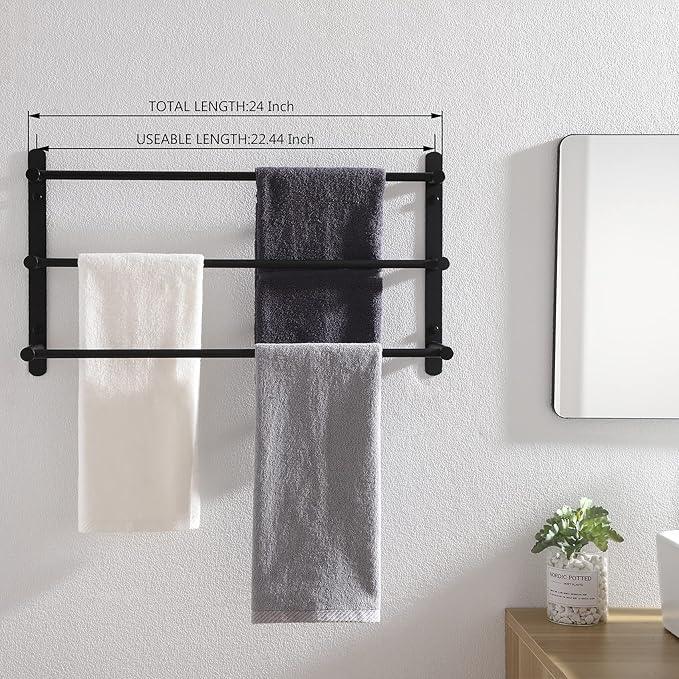 KOKOSIRI Bath Towel Bars Matte Black Bathroom 3-Tiers Ladder Towel Rails Wall Mounted Towels Shelves Rack Stainless Steel, B5002BK-L24 - ModernBath