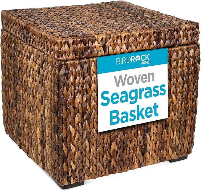 BIRDROCK HOME Woven Storage Cube - Abaca Seagrass Decorative Ottoman - Living Room Side Table - Store Blankets Pillows Magazines Books Remotes - ModernBath
