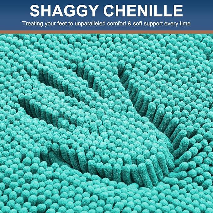 Smiry Luxury Chenille Toilet Rugs U-Shaped 20x20, Soft Absorbent Non-Slip Contour Bathroom Rugs for Toilet, Machine Washable Contoured Bath Mats, Turquoise - ModernBath