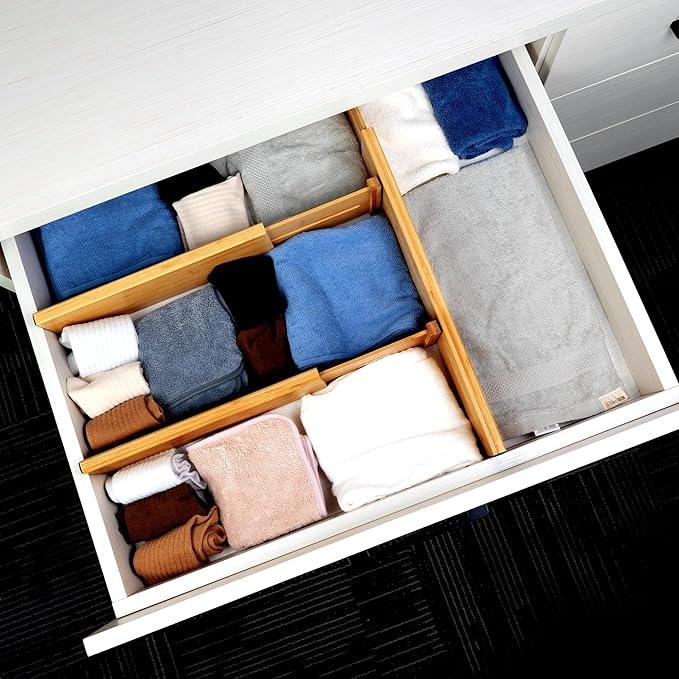 Utoplike Bamboo Dresser Drawer Dividers, 4'' High Adjustable Drawer Organizers for Clothing, Spring Loaded, Works in Kitchen, Bathroom, Bedroom, Drawer, Desk, 4 pcs - ModernBath