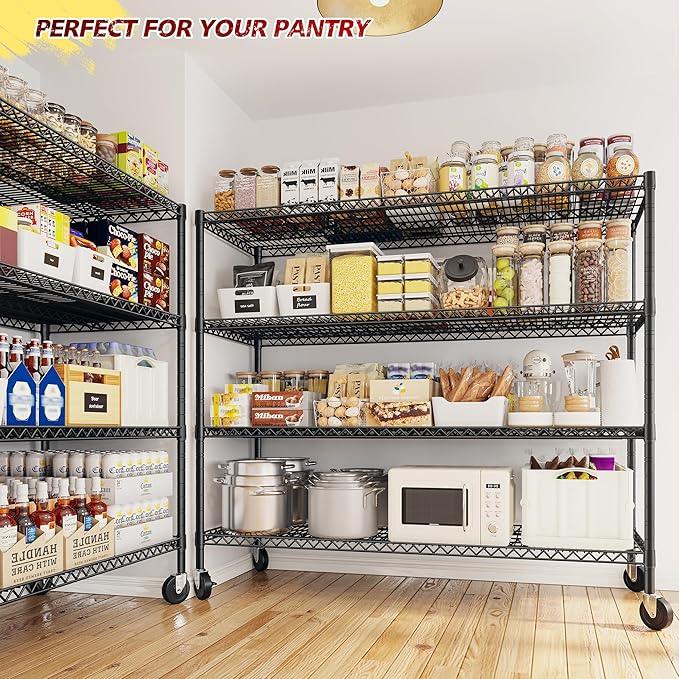REIBII 75.6" H Storage Shelves Metal Shelving Unit with Wheels 55''W Garage Shelving Heavy Duty Wire Shelves for Storage Rack Adjustable Pantry Shelf Commercial Shelving,75.6" H X 55.5''W X 24" D - ModernBath