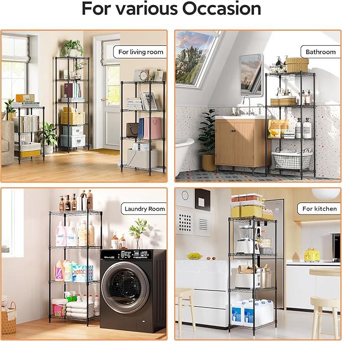 4 Tiers Shelf Metal Storage Shelves Wire Rack Closet Organizers with Wheel for Garage Kitchen Bathroom Laundry Black 11.8" D x 17.7" W x 41.9" H - ModernBath