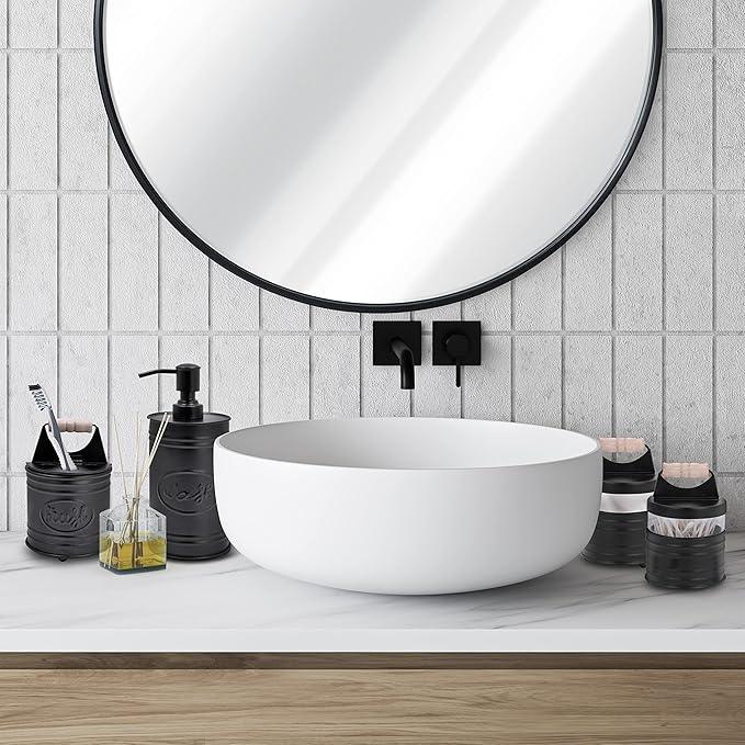 Autumn Alley Rustic Bathroom Accessories Set Black Farmhouse Soap Dispenser, Matte Black Toothbrush Holder, 2 Apothecary Jars Qtip Holder Glass - Rustic Bathroom Decor, Farmhouse Bathroom Accessories - ModernBath
