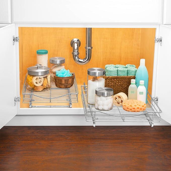 LYNK PROFESSIONAL® Pull Out Cabinet Organizer, 14" x 18" Slide Out Drawers for Kitchen Cabinets - Sliding Pull-Out Pantry Shelves – Home Shelf Organizers - Lifetime Ltd. Warranty, Chrome - ModernBath