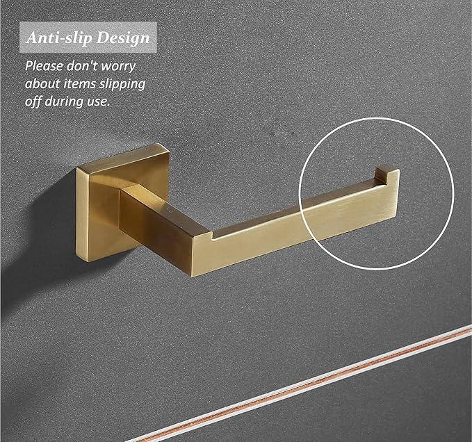 SHUNLI Gold Toilet Paper Holder + Hand Towel Holder, Brushed Gold Bathroom Accessories Hardware Set 2 Pieces, Wall Mounted Towel Ring Towel Bar, SUS304 Stainless Steel - ModernBath