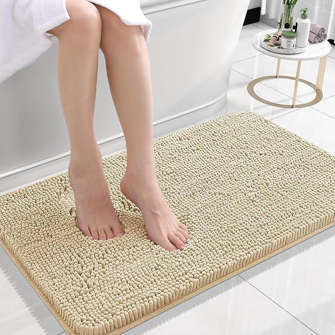 OLANLY Bathroom Rugs 30x18, Extra Soft Absorbent Chenille Bath Rugs, Rubber Backing Quick Dry, Machine Washable Bath Mats for Bathroom Floor, Tub and Shower, Home Decor Accessories, Beige - ModernBath