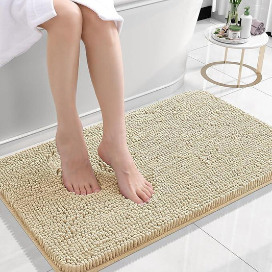 OLANLY Bathroom Rugs 30x18, Extra Soft Absorbent Chenille Bath Rugs, Rubber Backing Quick Dry, Machine Washable Bath Mats for Bathroom Floor, Tub and Shower, Home Decor Accessories, Beige - ModernBath