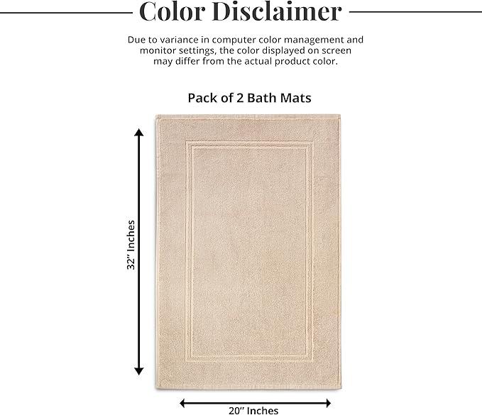 Tens Towels Pack of 2 Bath Mats 100% Cotton, 20 x 32 Inches, Super Absorbent, Hotel Quality Premium Floor Towels, Luxurious, Soft & Quick Dry, Not a Bathroom Rug, Beige - ModernBath
