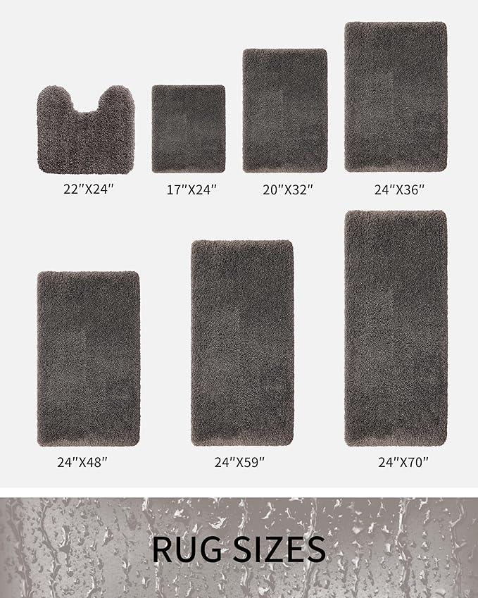 Ruggnovea Bathroom Rugs Non Slip Washable 32x20, Ultra Soft Thick Shaggy Absorbent Bath Mats, High Density Foam Latex Non Slip Backing Bath Rugs, Microfiber Bath Mats for Bathroom Floor&Sink,Dark Grey - ModernBath