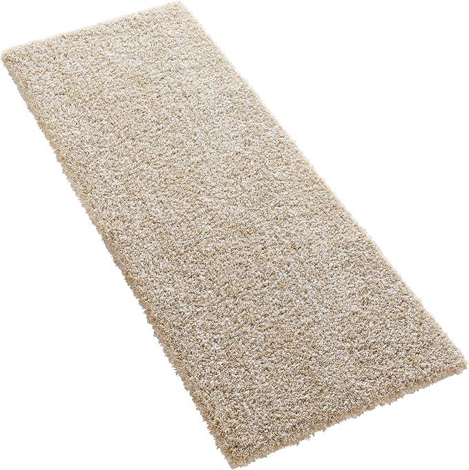 Yimobra Luxury Bathroom Rugs, Fluffy Bath Mats, Non Slip, Water Absorbent Microfiber, Machine Washable, Plush Runner Shower Rugs, Thick Matts for Bathroom Floor/Tub, 56"x 24", Light Beige and White - ModernBath