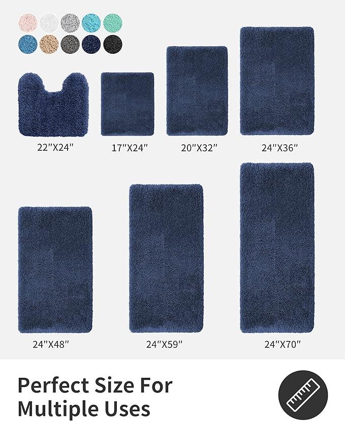 ILANGO Navy Blue Bathroom Rugs 48" × 24" Non Slip & Super Absorbent Extra Thick Soft, Washable Bath Mat for Floor, Microfiber Plush Shaggy Bath Rug with Rubber for Bathtub Shower Room Sink - ModernBath