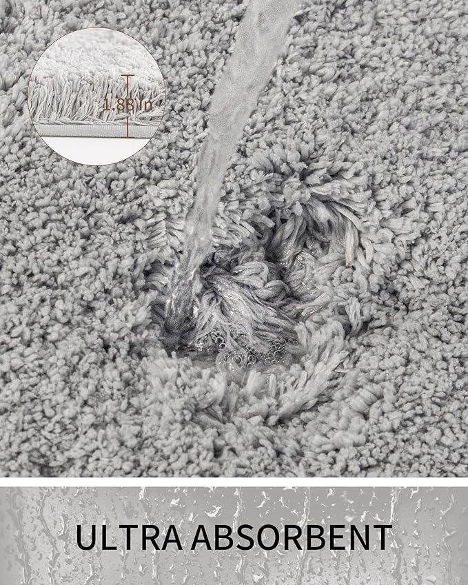 Ruggnovea Bathroom Rugs Non Slip Washable 48x24, Ultra Soft Thick Shaggy Absorbent Bath Mats, High Density Foam Latex Non Slip Backing Bath Rugs, Microfiber Bath Mats for Bathroom Floor&Sink,Grey - ModernBath
