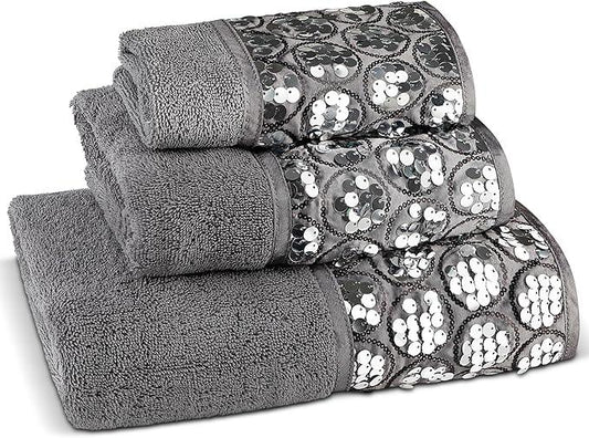 Zahari Home Sinatra Modern Bathroom Towel Set 3 Piece Towel Bath Towel, Hand Towel and Wash Towel Luxury Contemporary Decor Bling Silver Bath Towel Sets Soft, Plush and Highly Absorbent - ModernBath