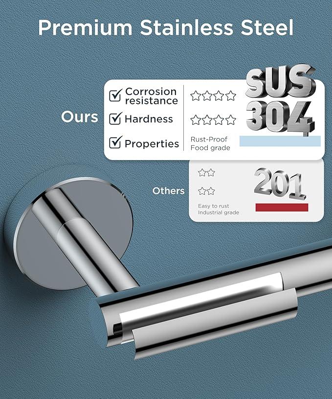 FORIOUS Toilet Paper Holder Wall Mount, Stainless Steel Rustproof Double Post Pivoting Tissue Roll Holder for Bathroom, Commercial Toilet Paper Dispenser (2 Pack, Chrome) - ModernBath