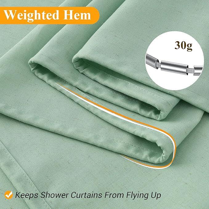 Naturoom Aqua Green Linen Shower Curtain, Country Boho Farmhouse Bath Decor Shower Curtains Neutral Cloth Weighted Textured Fabric Bath Curtain Liner with Hooks, 72x84 - ModernBath