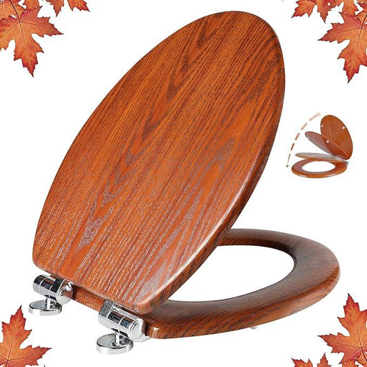 Elongated Toilet Seat Molded Wood Toilet Seat with Quietly Close and Quick Release Hinges, Easy to Install also Easy to Clean by Angol Shiold (Elongated, Brownish Yellow) - ModernBath