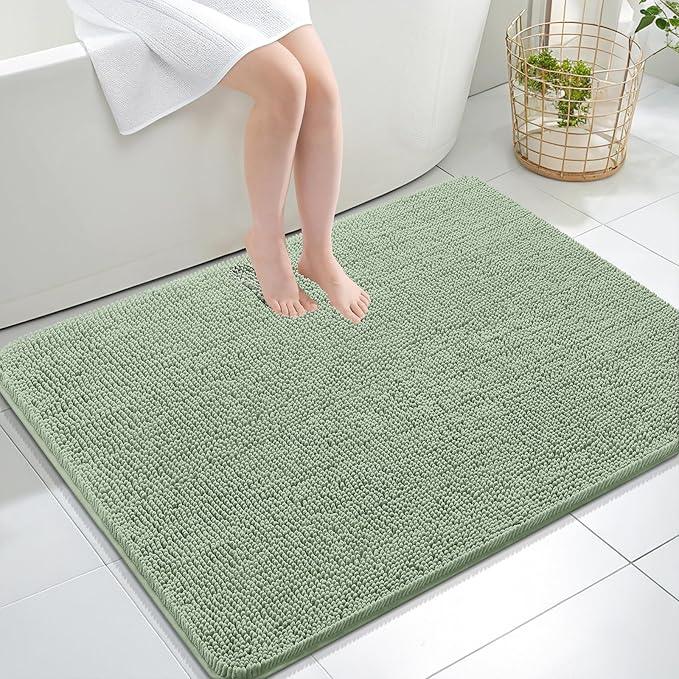 OLANLY Bathroom Rugs 40x32, Extra Soft Absorbent Chenille Bath Rugs, Rubber Backing Quick Dry, Machine Washable Bath Mats for Bathroom Floor, Tub and Shower, Home Decor Accessories, Sage Green - ModernBath