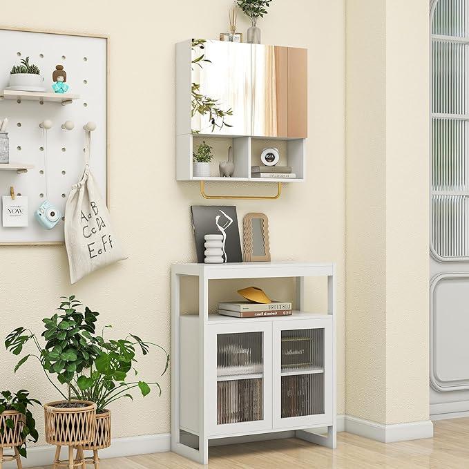Wall Mounted Storage Cabinet with Mirror & Adjustable Shelves- Bathroom Medicine Cabinet with Towel Bar for Bathroom, Laundary, Enterway,Bedroom - ModernBath