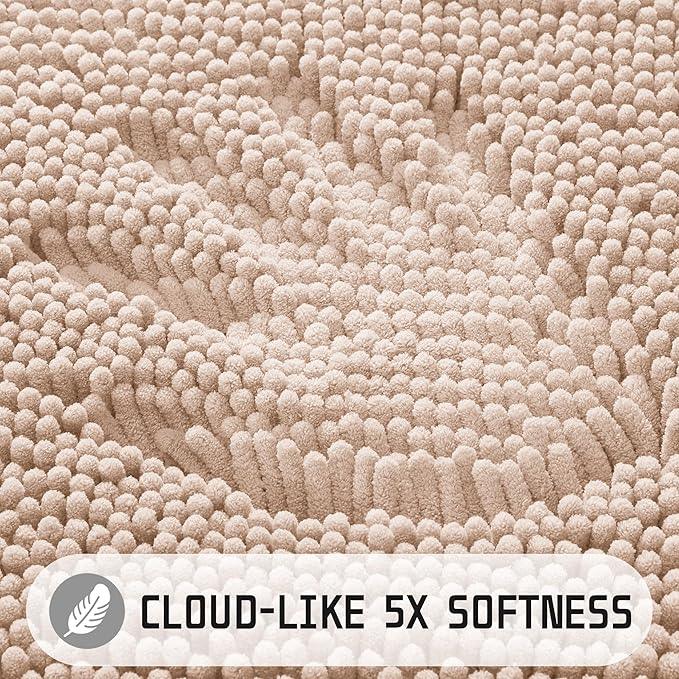 Yimobra Large Bathroom Rugs 36"x24", Non Slip Bath Mat for Tub, Shaggy Rug Floor Carpet, Extra Soft Super Absorbent Quick Dry, Machine Washable,Beige with Pink - ModernBath