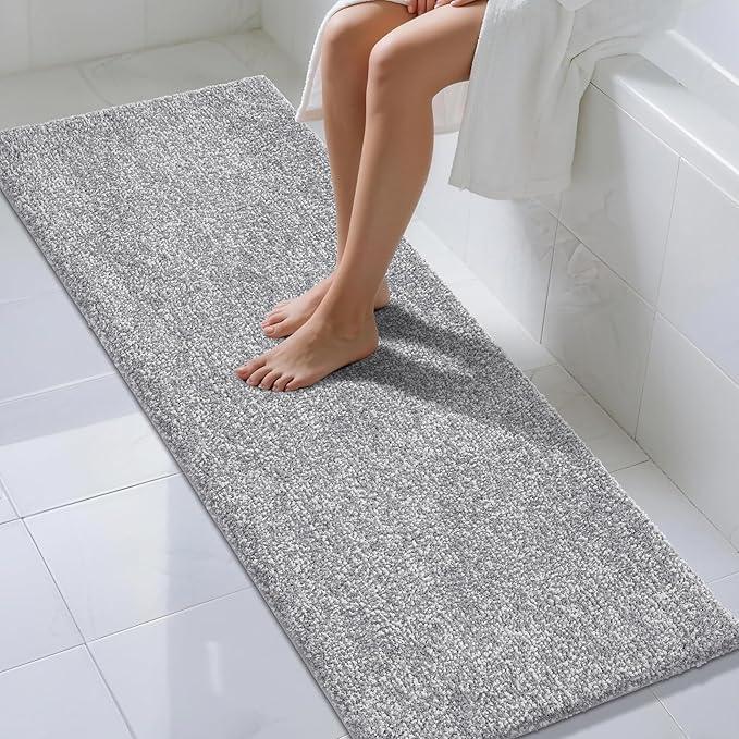 Yimobra Bathroom Runner Rug Non Slip Washable, Soft Absorbent Microfiber Long Bath Mat, Dual-Tone Decor Rug with Rubber Backing for Floor,Tub and Hallway,70x24,Home Essentials,Grey and White - ModernBath