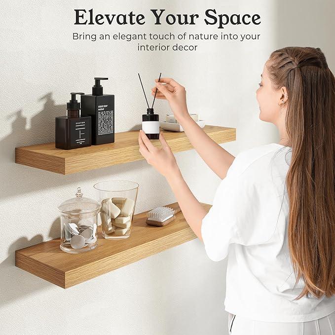Floating Shelves for Wall, Wall Mounted Rustic Wood Shelves for Bathroom, Bedroom, Living Room, Kitchen, Hanging Shelf for Books/Storage/Room Decor (Oak, 30") - ModernBath