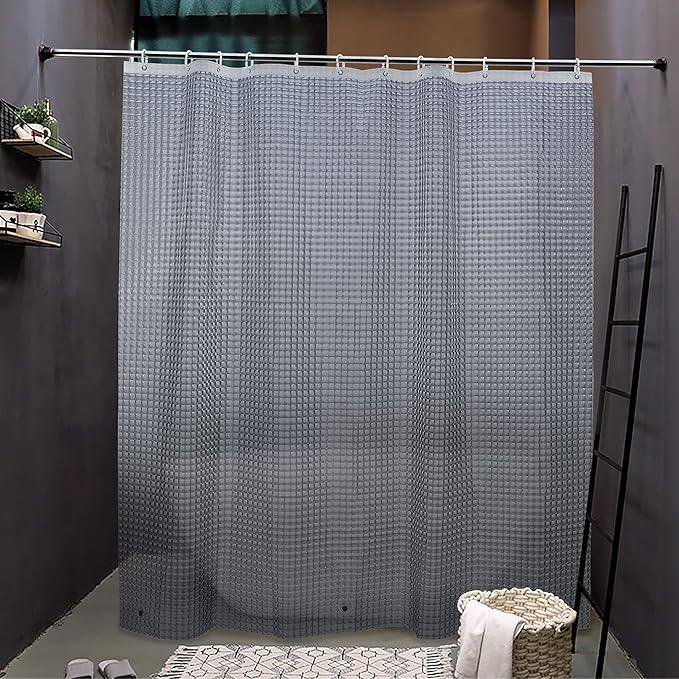 NTBAY EVA Semi-Transparent Clear Shower Curtain with Gray Checkered, Waterproof Liner with 3 Magnets for Bathroom, 72x72 Inches - ModernBath