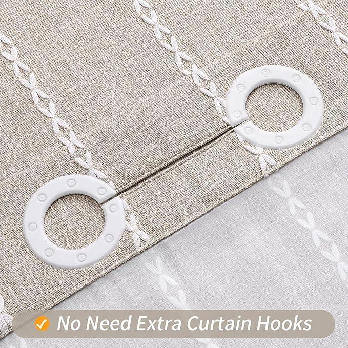MitoVilla No Hooks Needed Farmhouse Shower Curtain with Snap-in Liner - with Window & Magnets, Taupe Boho Cotton Linen Fabric Shower Curtains with Tassels for Rustic Bathroom Decor, 72 x 74 - ModernBath