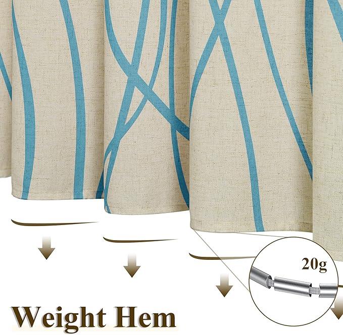 Blue Modern Farmhouse Linen Shower Curtain, Country Cottage Bathroom Decor Striped Minimal Boho Textured Linen Shower Curtain Set with Hooks, 72x72 - ModernBath
