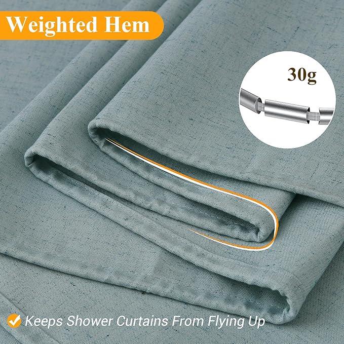 Naturoom Light Blue Linen Shower Curtain, Country Boho Farmhouse Bath Decor Shower Curtains Neutral Cloth Weighted Textured Fabric Bath Curtain Liner with Hooks, 72x96 - ModernBath