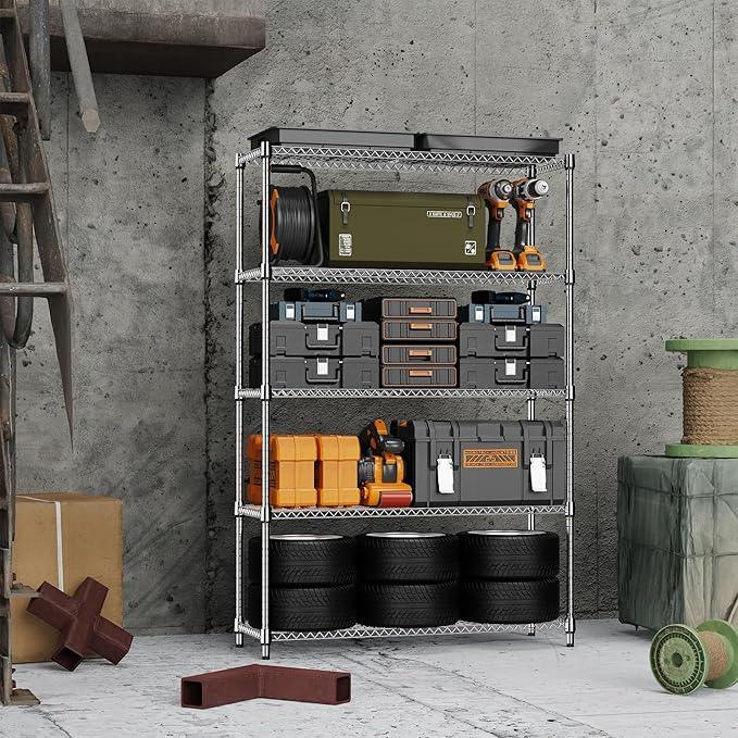 MZG 1750 lbs 5 Tier Storage Rack Metal Wire Shelving Unit, Storage Standing Household Shelf Organizer for Kitchen Pantry Closet Garage Basement Utility Room, Chrome 15.7" D x 45.3" W x 70.4" H - ModernBath