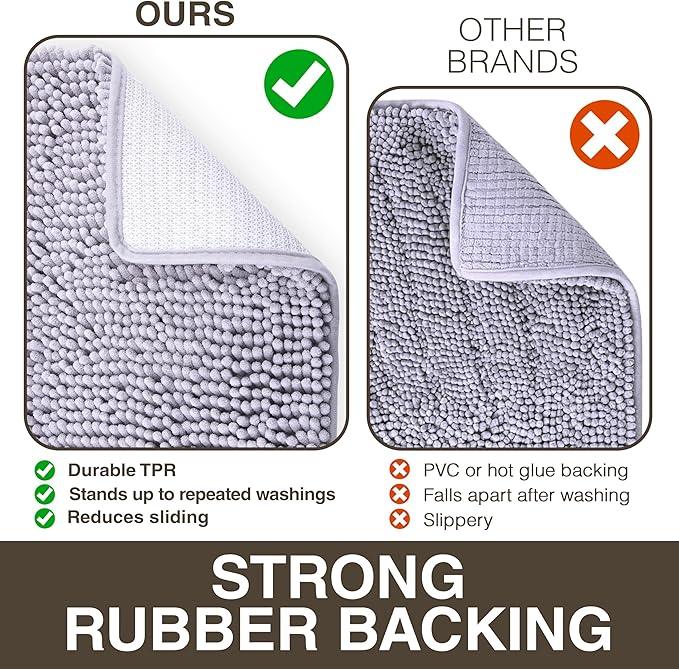 Neater Home Plush Bathroom Rugs 24x17 Thick Chenille Quick Dry Microfiber Absorbent Bath Mat, Soft Bath Rugs, Machine Washable Bathroom Floor Mat for Tub Shower Sink, Home Decor Accessories, Gray - ModernBath