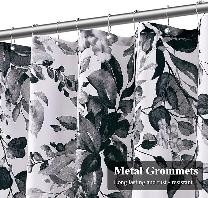 BOODII Black Plant Watercolor Shower Curtains 72 inches Long Floral Leaf Shower Curtain for Bathroom Botanical Leaves Black Eucalyptus Curtain Jungle Bathroom Decor 72x72 - ModernBath