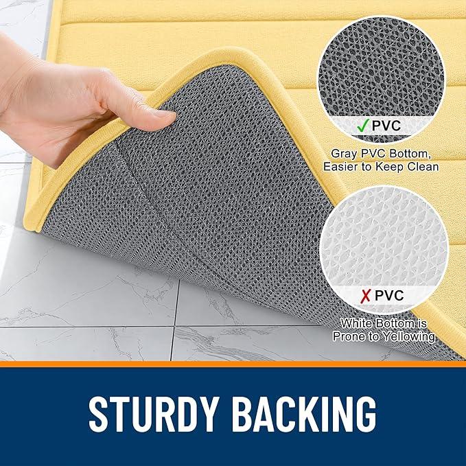 OLANLY Memory Foam Bath Mat 44x24, Super Soft Absorbent Bathroom Rugs, Quick Dry, Machine Washable Shower Floor Rugs, Bathmat Carpet, Bathroom Home Decor Accessories, Yellow - ModernBath