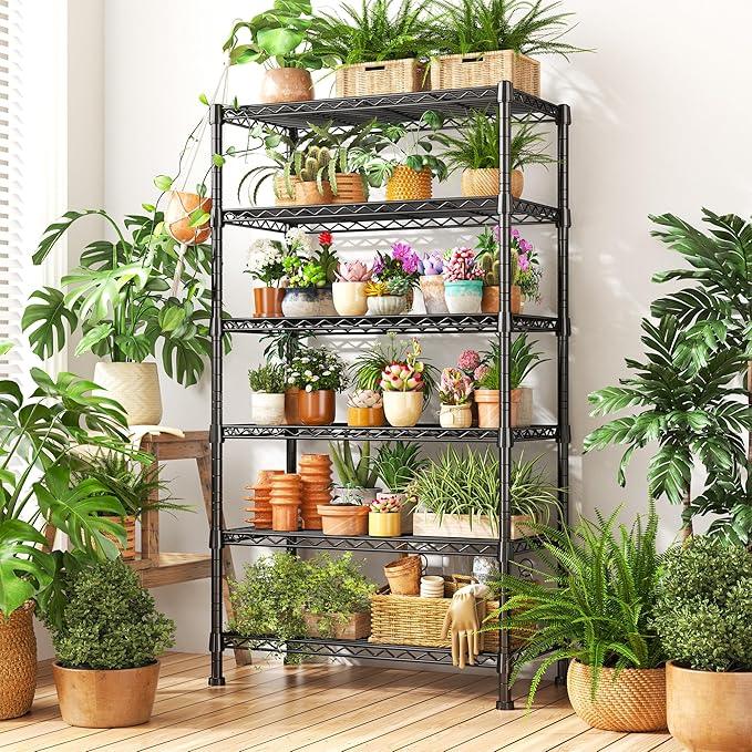 REIBII 6-Tier Storage Shelves Metal Shelving for Storage Load 1000 LBS,Wire Shelves Heavy Duty Shelving Unit Adjustable Pantry Shelf Bathroom Kitchen Garage 24" W x 14" D x 71" H, Black - ModernBath