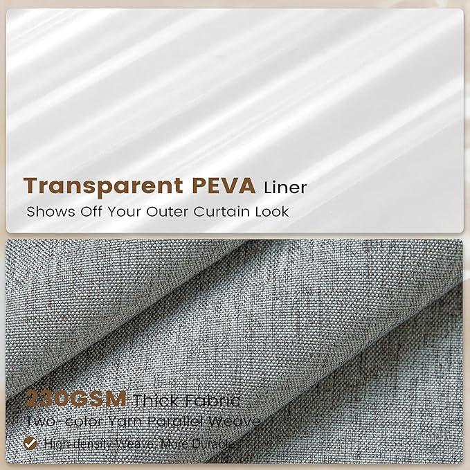 BTTN Grey 3 in 1 Shower Curtain Set, Linen Textured Fabric Shower Curtain and Clear Liner Set with Plastic Hook, Modern Hotel Luxury Weighted Waterproof Shower Curtain for Bathroom, Gray, 72x72 - ModernBath