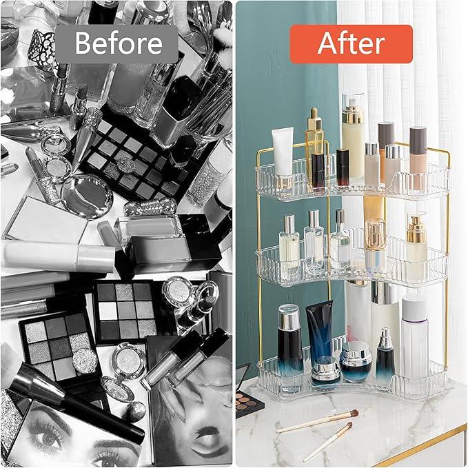 Weidace Corner Bathroom Counter Organizer Bathroom Countertop Shelf Makeup Organizer for Vanity Perfume Tray for Corner Storage (3 Tiers, White) - ModernBath