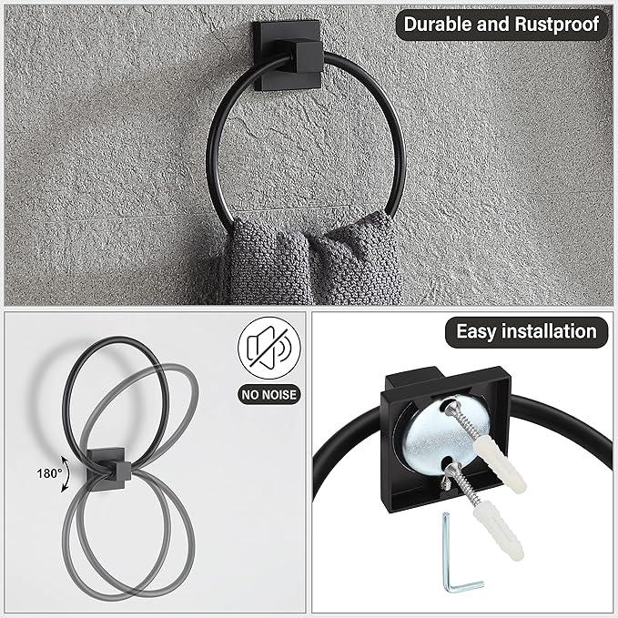 BVL Towel Ring Black, Hand Towel Holder Ring Hanger for Bathroom Kitchen ,Metal Round Towel Holder Wall Mounted Towel Rack,2 Pack 206322 - ModernBath