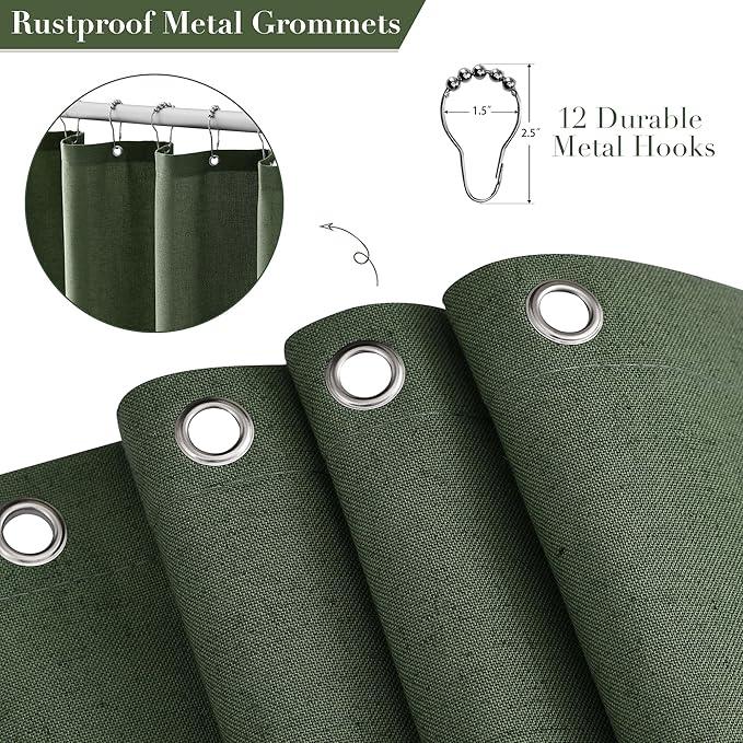 Nanspring Extra Long Olive Green Boho Linen Shower Curtain 84 Inches Long Textured Tassel Shower Curtain Set with Hooks Large Modern Farmhouse Decorative Cloth Shower Curtain for Bathroom 72x84 - ModernBath