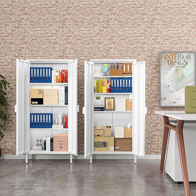 COFaR 4 Tier Black Metal Storage Cabinet, Free Standing with 2 Doors, 3 Adjustable Shelves and Legs, Cupboard Metal Cabinet for Living Room, Kitchen, Dining Room, Office - ModernBath
