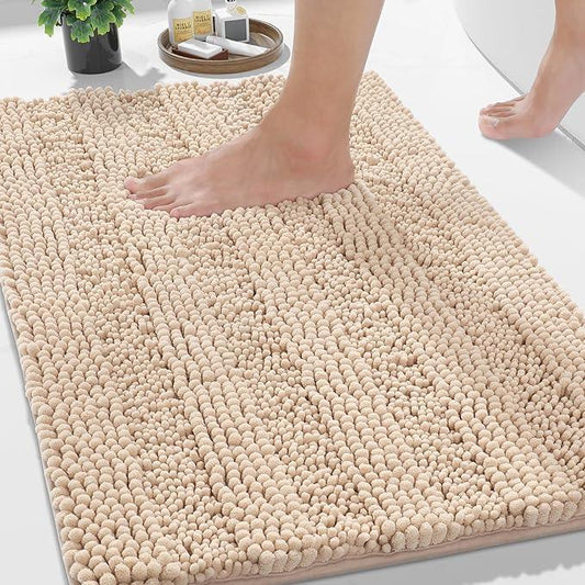 Yimobra Bathroom Rug Mat 32 x 20, Non Slip and Super Absorbent Bath Mat,Machine Washable Quick Dry,Ultra Plush Chenille Shower Rugs for Bathroom Floor Sink Tub and Shower Outside, Beige - ModernBath