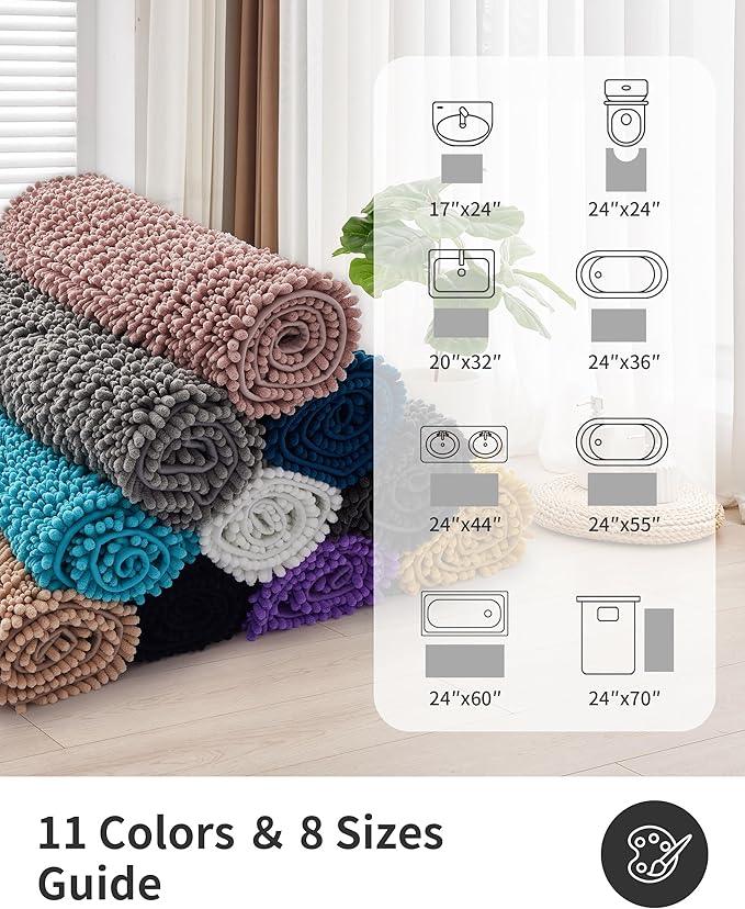 ILANGO Bathroom Rugs Black 55x24,Extra Soft Absorbent Chenille Bath Rugs,Thick Non-Slip Shaggy Bath Mat,Machine Washable Quick Dry Bath Mats for Bathroom Floor, Tub, Shower Accessories - ModernBath