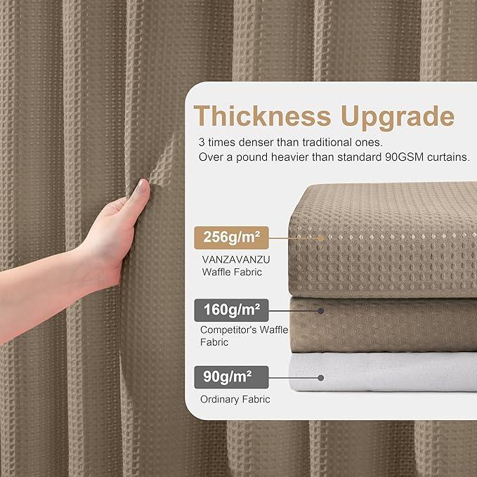 VANZAVANZU Luxury 3 in 1 Shower Curtain Set 3D Textured Waffle Weave Bathroom Curtain with Waterproof SGS Certified Fabric Liner & 12 Anti-Fall Stainless Steel Hooks, Machine Washable 72"x72" (Khaki) - ModernBath