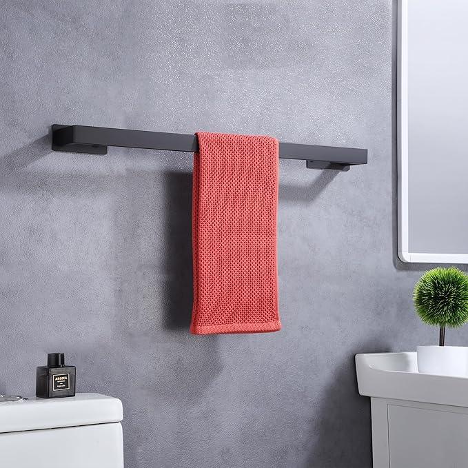 LANC Matte Black 24-Inch Bath Towel Rack Self-Adhesive Bathroom Towel Bar for Wall Mounted and Drill Free Towel Rod, Sticky on Kitchen Bathroom Towel Holder Stainless Steel, A8310MB-L6 - ModernBath