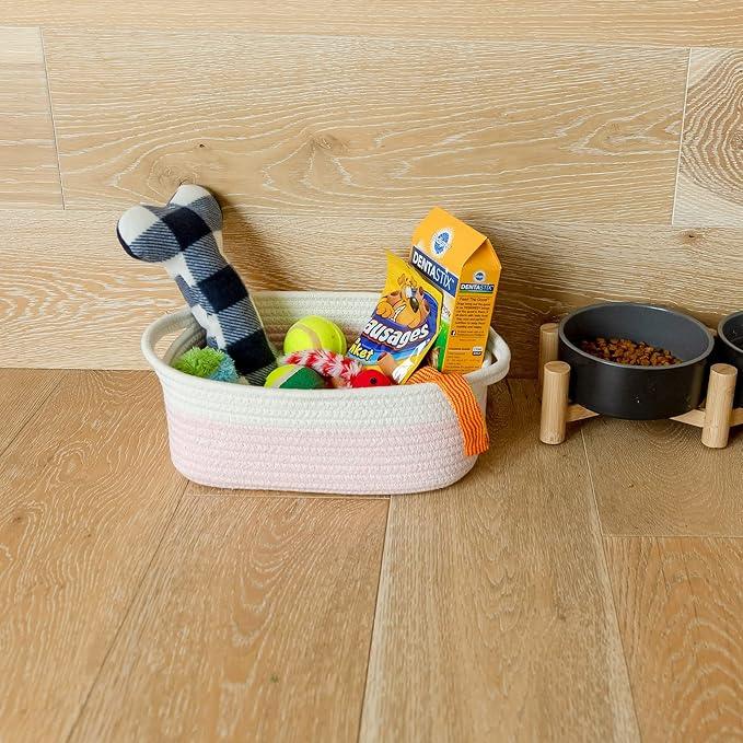 NaturalCozy 5-Piece Rectangle Storage Basket Set- Natural Cotton Rope Woven Baskets for Organizing! Small Basket for Montessori, Baby Nursery, Dog Toy Baskets, Cat Toy Box, Bathroom Organization Bin - ModernBath