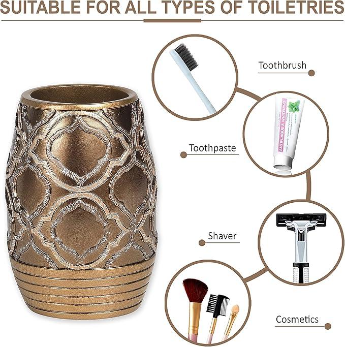 Zahari Home 4pc Spindle Stylish Bathroom Accessories Set Bathroom Soap Dispenser, Tumbler, Tooth Brush Holder and Soap Dish Modern Classic Luxury Contemporary Decor Unique Design Modern Bath Set - ModernBath