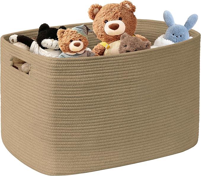 100L Extra Large Wicker Laundry Basket for Living Room Storage,Boho Woven Cotton Rope Baskets for Kids Toy,Gifts,Square Blanket Hamper for Bedroom Dirty Clothes,Jute - ModernBath