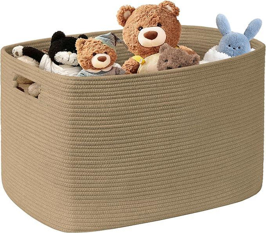 100L Extra Large Wicker Laundry Basket for Living Room Storage,Boho Woven Cotton Rope Baskets for Kids Toy,Gifts,Square Blanket Hamper for Bedroom Dirty Clothes,Jute - ModernBath
