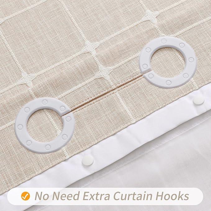 MitoVilla No Hooks Needed Boho Farmhouse Shower Curtain with Snap-in Liner, Cotton Linen Fabric Shower Curtains with Tassels for Rustic Neutral Bathroom Decor, Beige/Cream, 72 x 74 - ModernBath